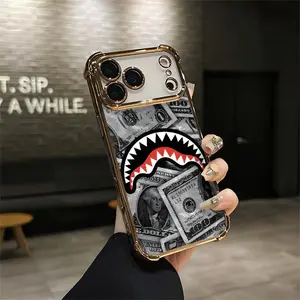 Flex Harder with This Shark Bite Just Leveled Up with This Shark & Money Case For IPhone 17 16 15 14 13 12 11 PRO PLUS MAX AIR Four-corner Drop-proof Transparent Casual Soft Silicone patternfull protection case floral pattern Mobile Phone Case L537