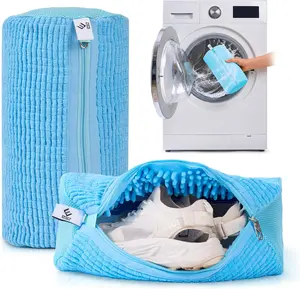EPSCY Shoe Washing Machine Bag 2 Pack - Reusable Deep Clean Sneaker Bags - Fits All Shoe Sizes & Types, Self-Locking Zipper, Protects Machine (Blue)