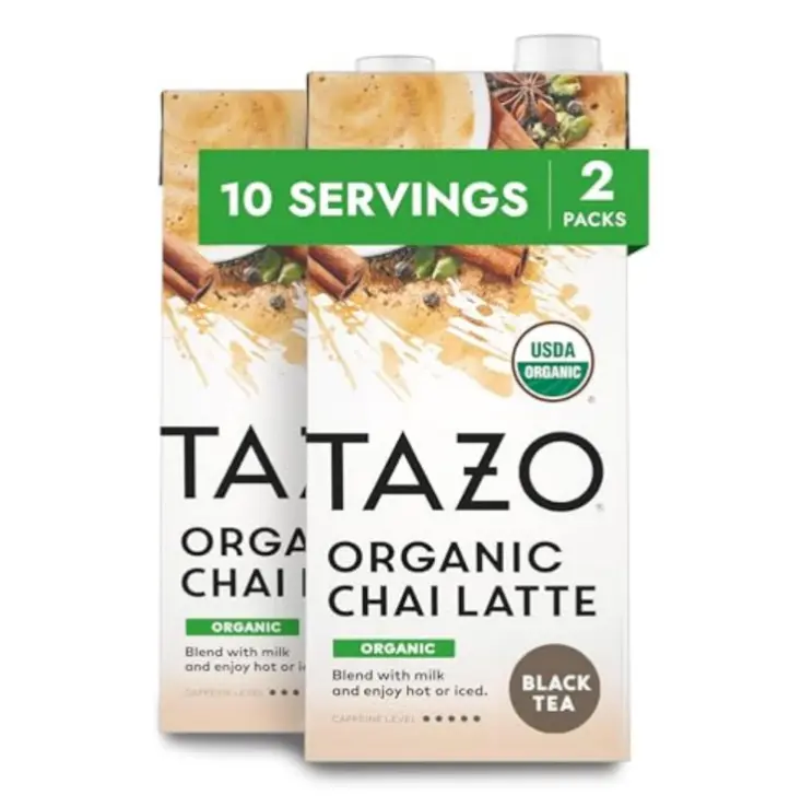 TAZO Organic Chai Latte Concentrate, Hot or Iced Black Tea, Easy-to-Serve, Everyday Lattes and Mocktails, 32 oz Carton (Pack of 2)