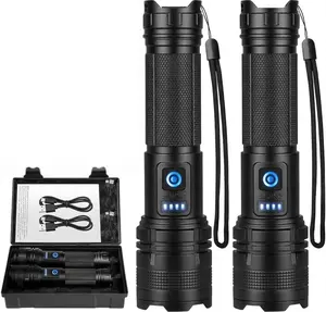 Rechargeable LED Torch - Ultra Bright, Zoomable, 5 Lighting Modes, Portable Multi-Function, Emergency, Nighttime Camping Accessories for Outdoor Camping, Power Outages, Nighttime Flashlight Torches