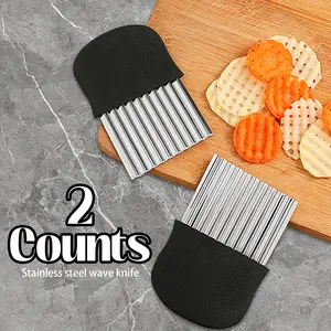 2 Counts Crinkle Cutter, 3-in-1 Crisscross Cutter - Effortless Wavy Slices for Zucchini, Sweet Potato and Root Vegetables