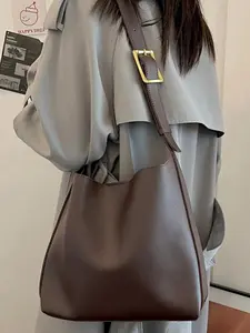 Women's Fashionable Solid Color Shoulder Bag & Coin Purse, Large Capacity Simple Casual Versatile Commuter Bag, Trendy All-match Crossbody Bag for Daily Life, Adjustable Crossbody