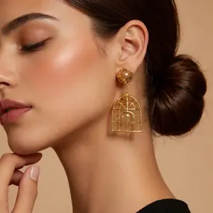 Pre-owned CHANEL RARE 24K Gold Plated Birdcage Clip On Earrings
