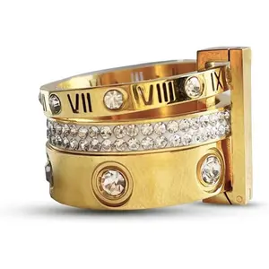 Love Friendship Gold Rings Set for Women 18K Gold Plated Titanium Steel Dainty Cubic Zirconia Rings Fashion Stacking Bands Valentines Day Mother's Day Christmas Day Best Gifts