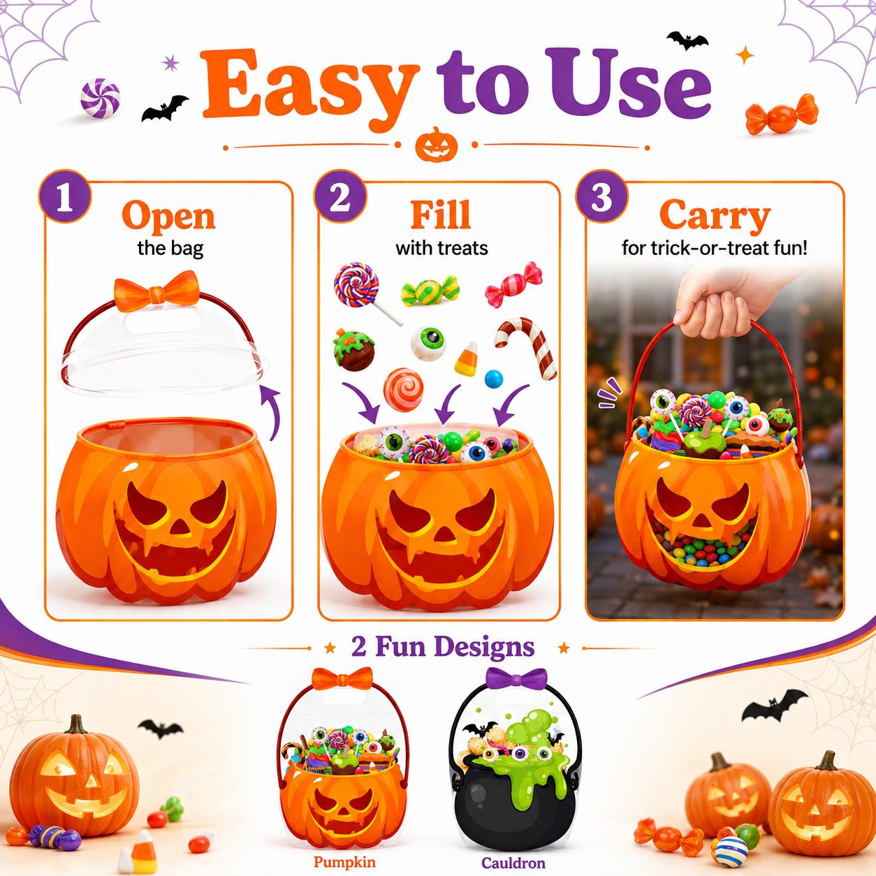 Pumpkin-Shape Transparent Holiday Gift Bags, One Size PE Bags for Festive Indoor Recreation Celebrations
