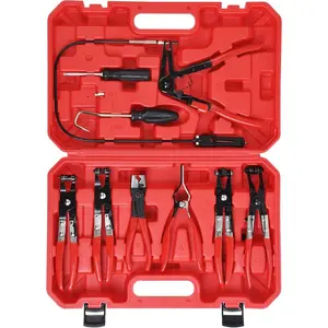 9PCS Hose Clamp Pliers for Fuel Oil and Water Hoses, Long Reach Hose Clamp Remover Kit with Flexible Wire Clic R Type Swivel Jaw Flat Band Pliers Set