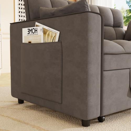 Convertible Sleeper Sofa Bed, Loveseat Sleeper Sofa with Large Side Pockets, Pull Out Sofa Bed with 3 Position Adjustable Backrest, 3 in 1 Velvet Couch Bed for Small Spaces, Apartment, Dark Gray