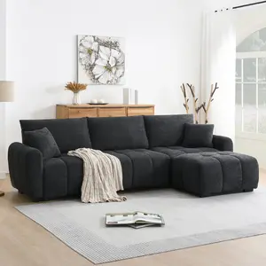 110 Inch Modular Sectional Sofa, L Shape with Extra-large Seat, Pull-line Design, Movable Ottoman, High Density Foam, Free Combination, Sturdy Metal&Wood Frame, Boucle Fabric