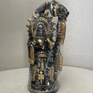 10 inch Aztec God Statue with Gold and Black Details, Intricate Design, Perfect for Home Decor and Collectors