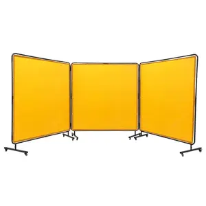 VEVOR Welding Screen with Frame, 6'x 6' 3 Panel Welding Curtain Screens, Flame-Resistant Vinyl Welding Protection Screen on 12 Swivel Wheels (6 Lockable), Moveable Professional for Workshop, Yellow