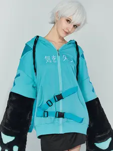 Micotaku Black Blue Dizzy Kitten Furry Paw Zip-up Hoodie