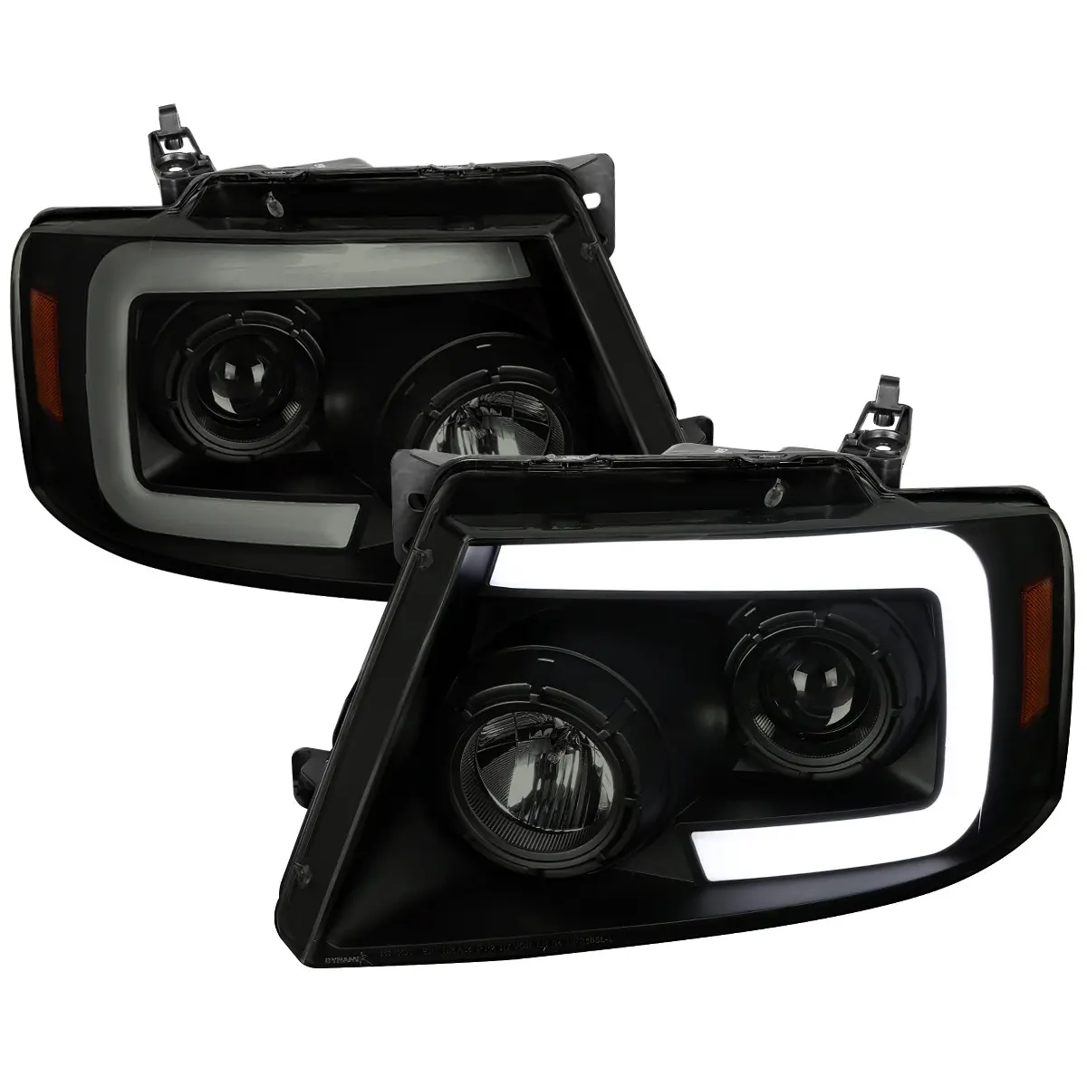 SPEC-D TUNING Automotive Switchback Sequential LED C-Bar Projector Headlights - 1 Pair, Black Housing/Smoked Lens, for 2004-2008 F-150/2006-2008 Lincoln Mark LT, H1 High Beam, H7 Low Beam, Bulbs Not Included