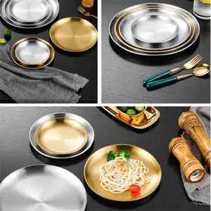 Large Stainless Steel Serving Tray, Round Platter for BBQ Cake Salad, Home Restaurant Use, Durable and Stylish Dinnerware