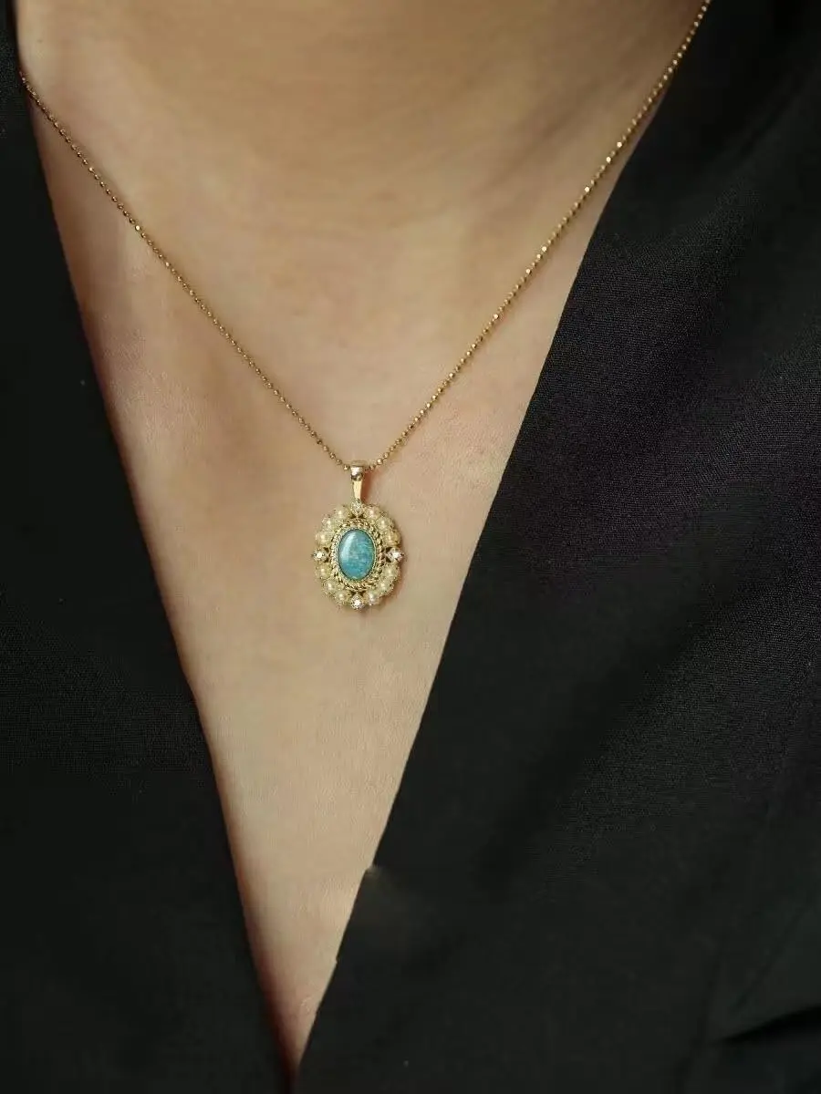 Opal 925 Sterling Silver Pearl Necklace,Blue Opal Cubic Zicronia Birthstone Dainty Necklace For Women