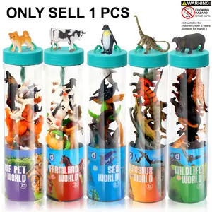 Realistic Farm Ocean Forest Mini Animal Models Set with Cylinder, Animal Figures, Fun Cake Decorations for Birthday Easter Party Gifts