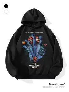 Stranger Things Hellfire Club Graphic Hoodie, Loose Fit Casual Sweatshirt for Home Wear, Fall & Winter Fashion, Comfortable Daily Wear
