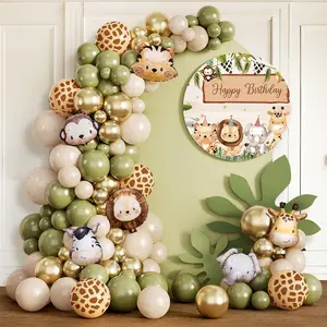 104 Jungle Theme Cartoon Animal Balloons, Avocado, Sand, Latex Balloon Arch Set, Birthday Party Decorations