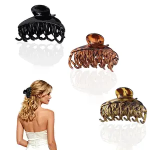 Tortoise Shell Hair Claw Clips for Women - Medium  Hair Clips for Thin & Thick Hair, Non-Slip Grip, Fashion Hair Accessories  3 count (3, Black/Brown/Leopard)