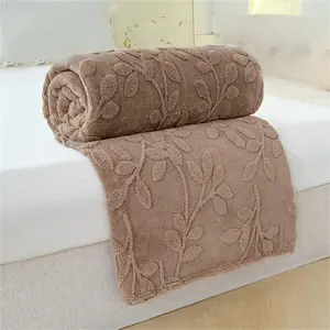 Leaf Pattern Jacquard Blanket, 1 Count Soft Warm Throw Blanket, Solid Color Bed Blanket for Home, Office, Car, Camping and Travel, Soft Blankets