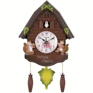 New Charming 1pc Cuckoo Clock with Authentic Bird Sounds - Quartz Movement Resin Pendulum Hourly Chime Ideal for Home Office Decoration & Housewarming Gifts Plastic Flower