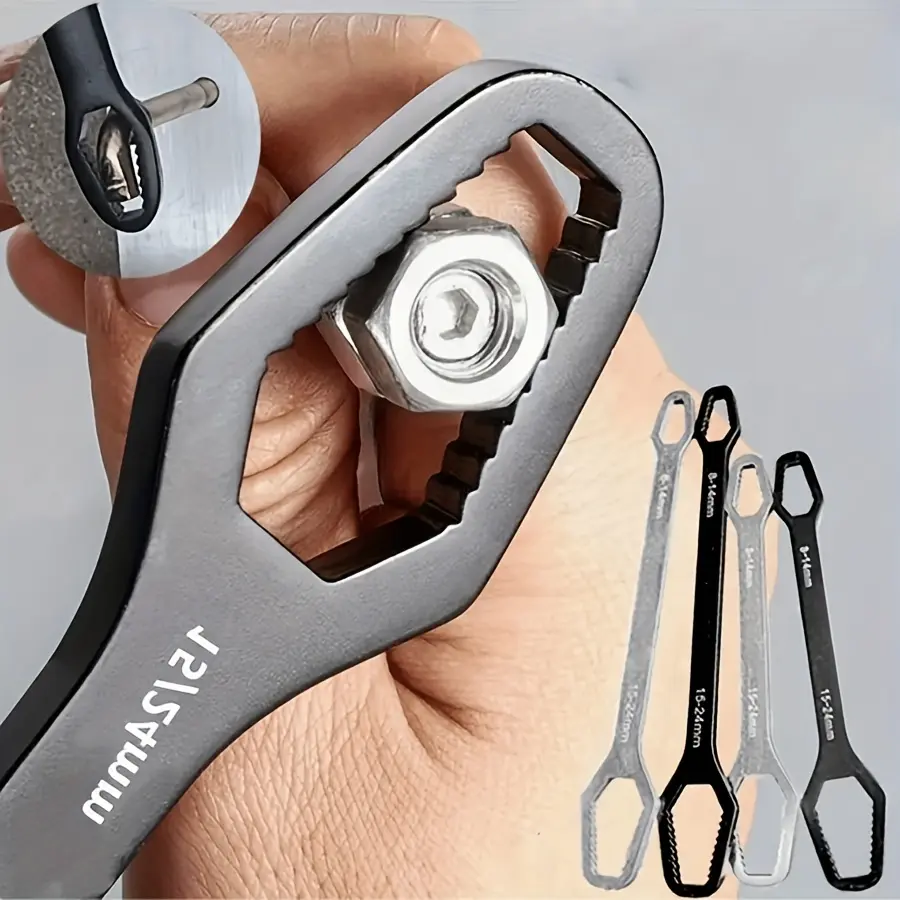 1 Multifunctional Black 5Mm Thick T-Shaped Wrench, Adjustable Self Tightening Double Head Wrench, Wrench Diameter 3-17Mm, Portable Hand Tool for Automobiles And Household Use