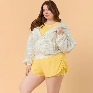 Blogilates Women's Mommy & Me Marshmallow Full Zip Hooded Sweatshirt - White Floral Print 3X