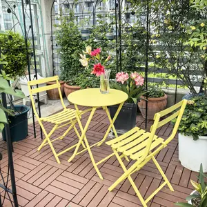 3-Piece Bistro Table and Chairs, Wrought Iron Bistro Set, Anti-Rust, Waterproof Folding Cafe Table and Chairs Set for 2, Foldable Small Bistro Set for Small Space/Indoor/Outdoor