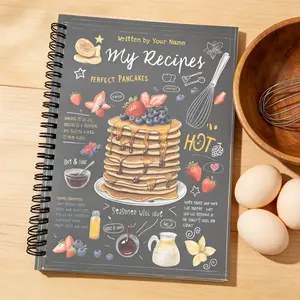 Recipe Notebook: Black kitchen-themed spiral notebook journal with premium paper. Perfect for Recording Family Recipes, Meal Planning & Homemade Dishes. Records home-cooked meals and baking moments. Workbook Journal