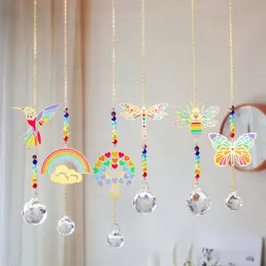 New Courtyard Wind Chime Crystal Pendant Sun Catcher Butterfly Bee Rainbow Metal Piece Colorful Bead Pendant