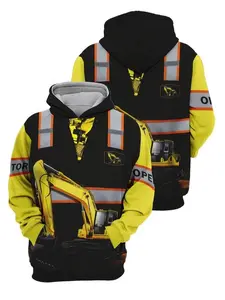 Men's Excavator Pattern Hoodie, Breathable Long Sleeve Sports Hooded Sweatshirt For Outdoor