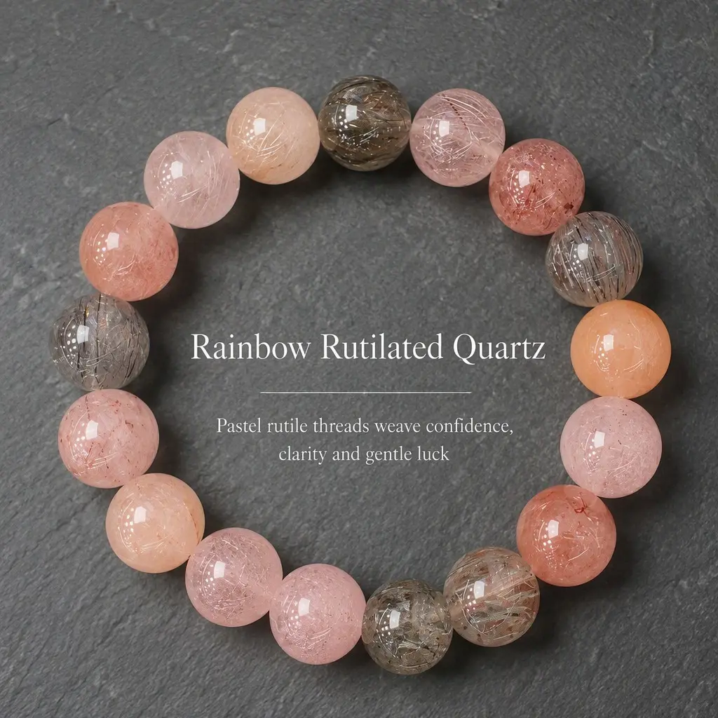 Natural Rutilated Quartz Bracelet Multi Color Beaded Women Men Natural Rutilated Quartz Bracelet 8mm Multi Color Mix Gift