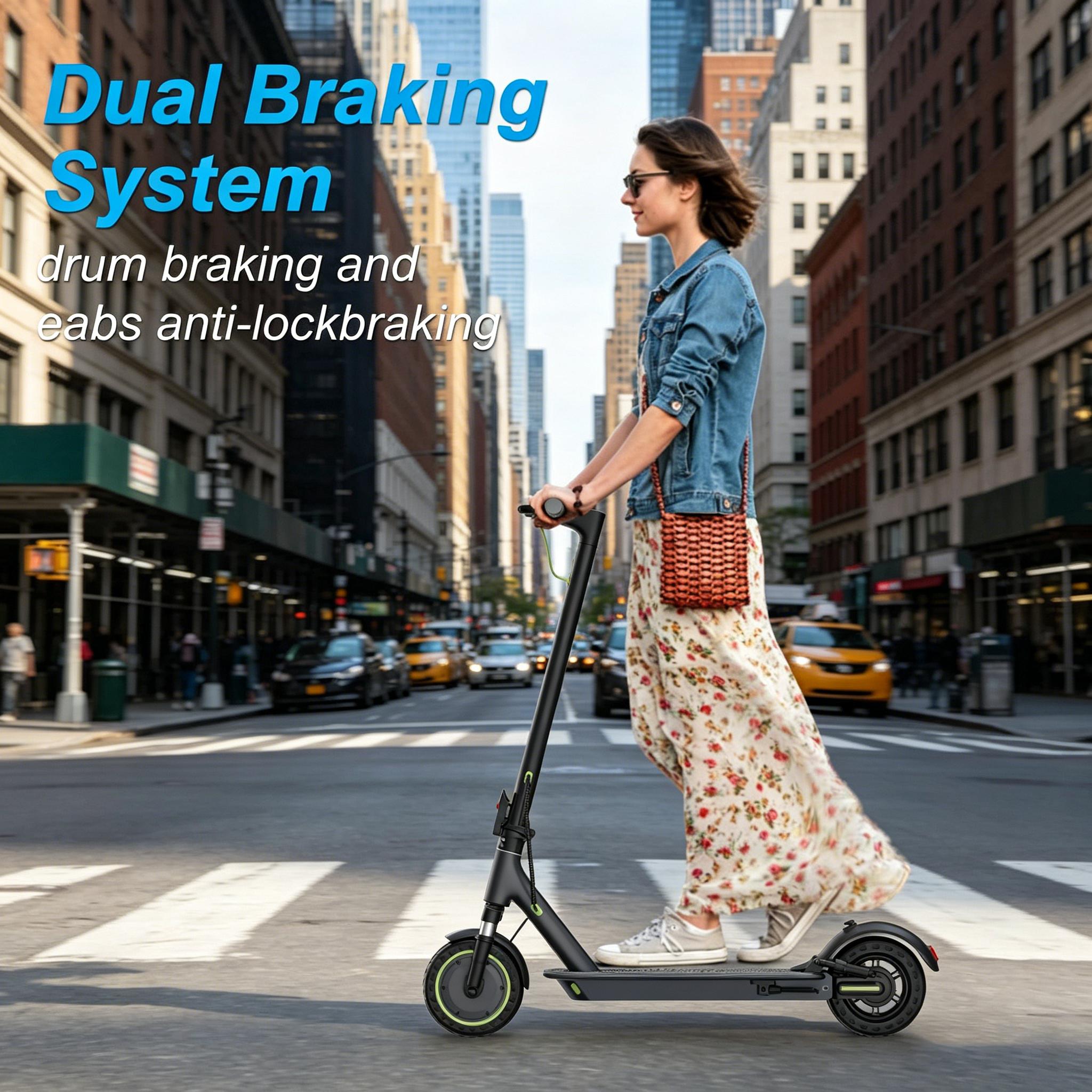 A Foldable Electric Scooter for Adults 8.5/10/14" Solid Tires 350W/500W Up to 24 Miles Long Range Safe Dual Braking & App Control