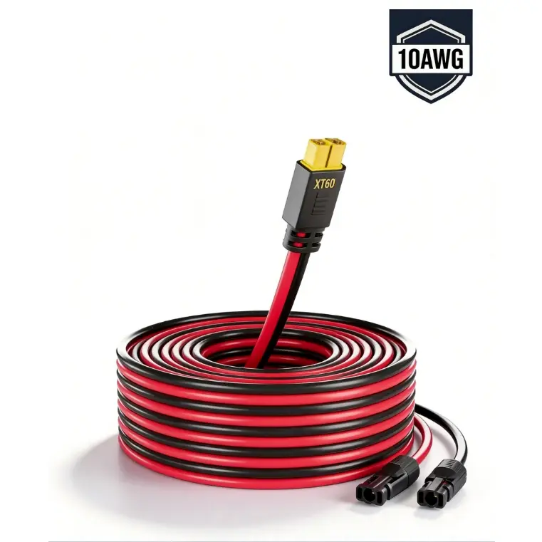 Black&Red 10AWG 30FT Tinned Copper Solar Wire, XT60-XT60i Compatible Power Wires, IEC Certified Outdoor Safe Extension Cable for Portable Power Stations, Off-Grid Systems