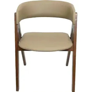 Modern Walnut Dining Chair with Curved Backrest and Beige Upholstery