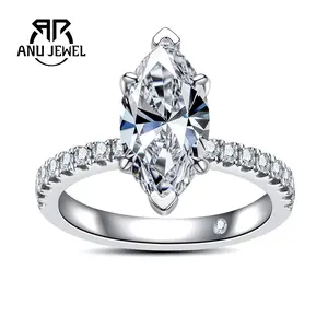 AnuJewel Synthetic Mossianite 3CT Marquise Cut Solitaire Ring 925 Sterling Silver Ring Daily Wear Birthday Present Fine Jewelry for Women with Certificate
