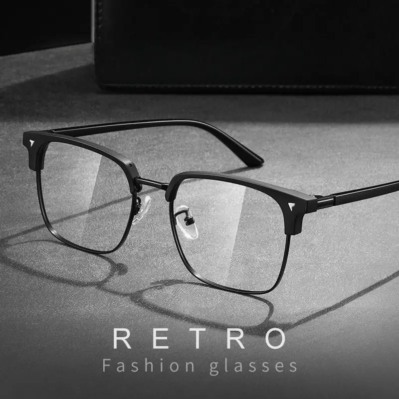 Men's Metal Rectangular Frame Clear Lens Glasses for Daily Use Vintage Style Eyeglasses 17.7IN/45CM