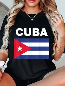 100% Cotton Unisex Cuba Cuban Flag Heritage T-Shirt Classic Fashion Womens Mens Apparel