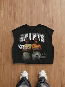 Men's Short Box Vest, Summer Vacation Basic, Classic Vintage Worn Pattern, Casual Streetwear Inner Layer Outer Wear, Holiday Gift Choice, Tank Tops Workout