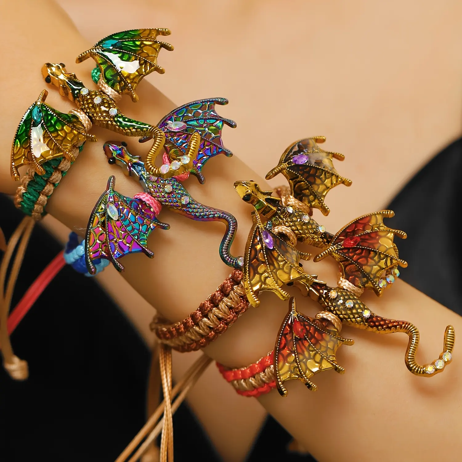 Creative Vintage Cartoon Dragon Hand Knitted Adjustable Bracelet Unisex Casual Wear Festive Gift Accessories