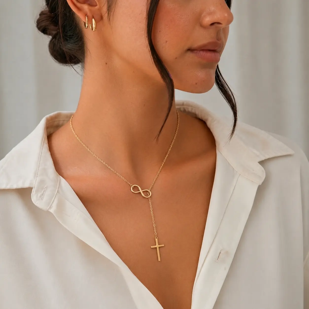 Gold Tone Cross Necklace for Women, Infinity Cross Pendant, Faith Inspired Christian Jewelry Gift Set with Box