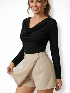 Spring Summer Trendy High-Waisted Asymmetrical Skirt Set, Long-Sleeve Crop Top & Slim Fit, Perfect for Casual Wear