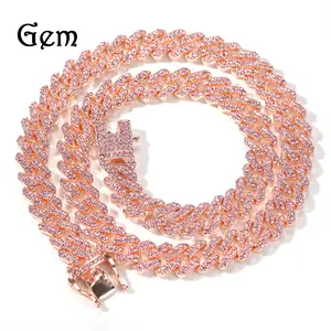 Fashion Cuban Chain Men's Necklace Rose Gold Pink Diamond Alloy Hip Hop Necklace