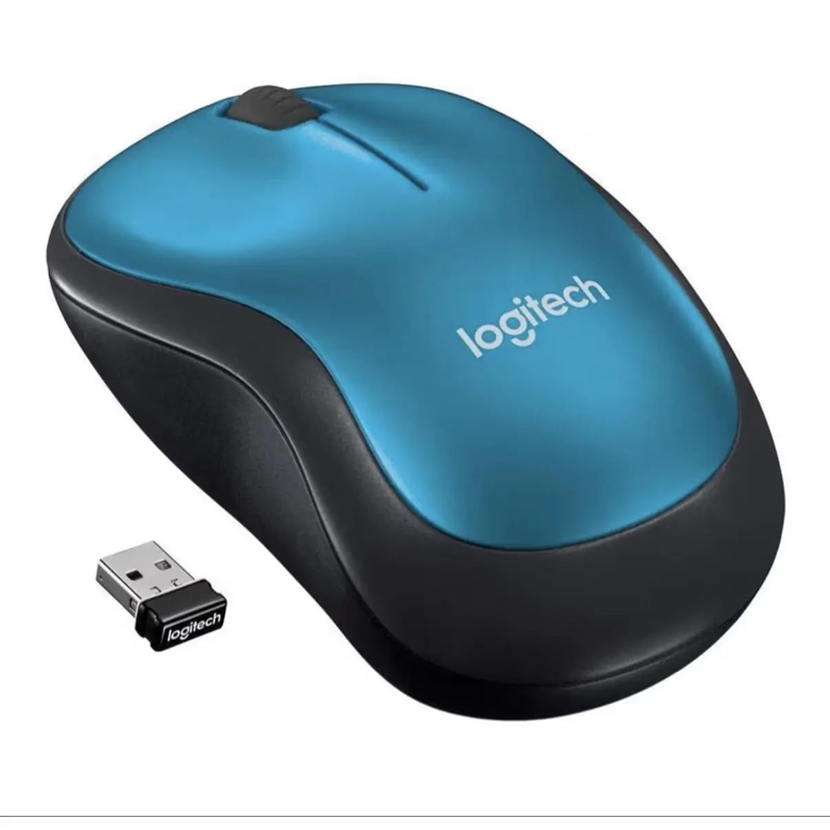 Logitech M185 Compact Ambidextrous Wireless Mouse with Rubber Grips - Blue Color Ambidextrous mouse with 2.4 GHz USB-A Nano Receiver, Optical Tracking, 12-Months Battery Life, PC, Mac, Laptop compatible