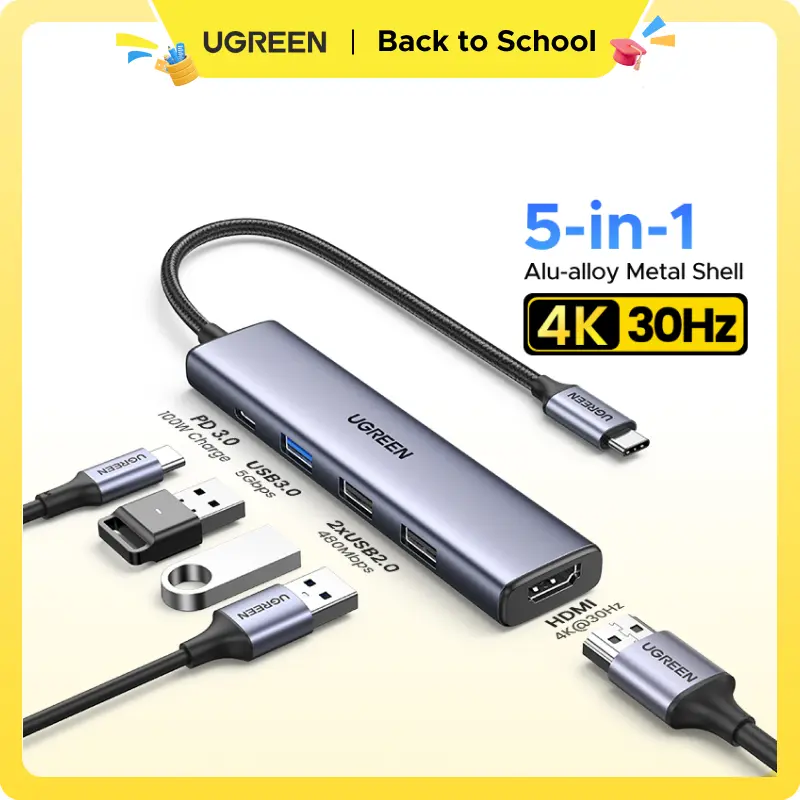 UGREEN 5-in-1 USB-C Hub, 4K HDMI Adapter（HDMI Cable Not Included) with 100W PD, 3 USB-A Ports, USB-C Dongle for MacBook Pro2017-2025,MacBook Air2018-2025, iPadPro 2021/2022/2024/2025, iPhone 15/16/17 Series, Samsung Galaxy S25/S24,XPS,TikTokShopBackSchool