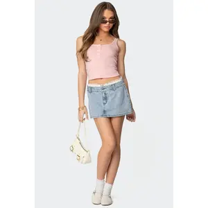 Floral Peekaboo Denim Mini Skirt