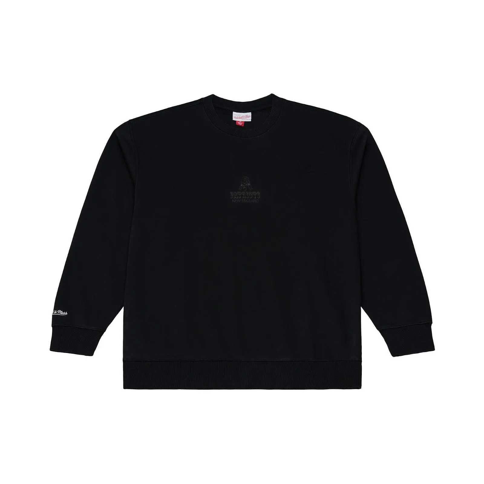 New England Patriots Black Core Essentials Fleece Sweatshirt NFL Throwback Crewneck Vintage Fan Gear Mitchell & Ness