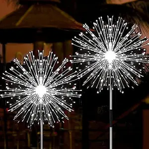 Solar Firework Lights, 2 Pack 120 LEDs 2 Lighting Modes Solar Garden Lights Outdoor Waterproof for Yard Patio Walkway Pathway Party Wedding Christmas Decorative- Cool White