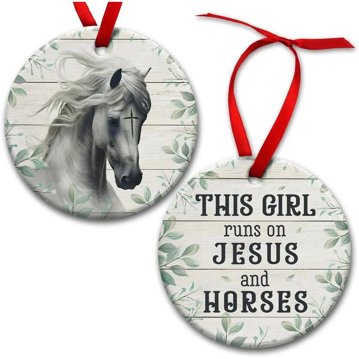 Ceramic Christmas Ornaments, Horses and  Ornament Gifts for Girl, Christian Women, Horse Lovers - Western Farmhouse Xmas Decor