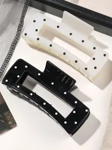 2-Pcs-Black-White-Polka-Dot-Shiny-Large-Square-Hair-Claw-Clips-For-Casual-Updo-Hairstyles-Hair-Jaw-Clip-Hair-Clamps-Hair-Clutch-Hair-Catcher-Clip-Fall-Winter-Hair-Clip-Hair-Accessories-For-Women-For-Vacation-Outfits Flat Claw Clips Hair Clip Set