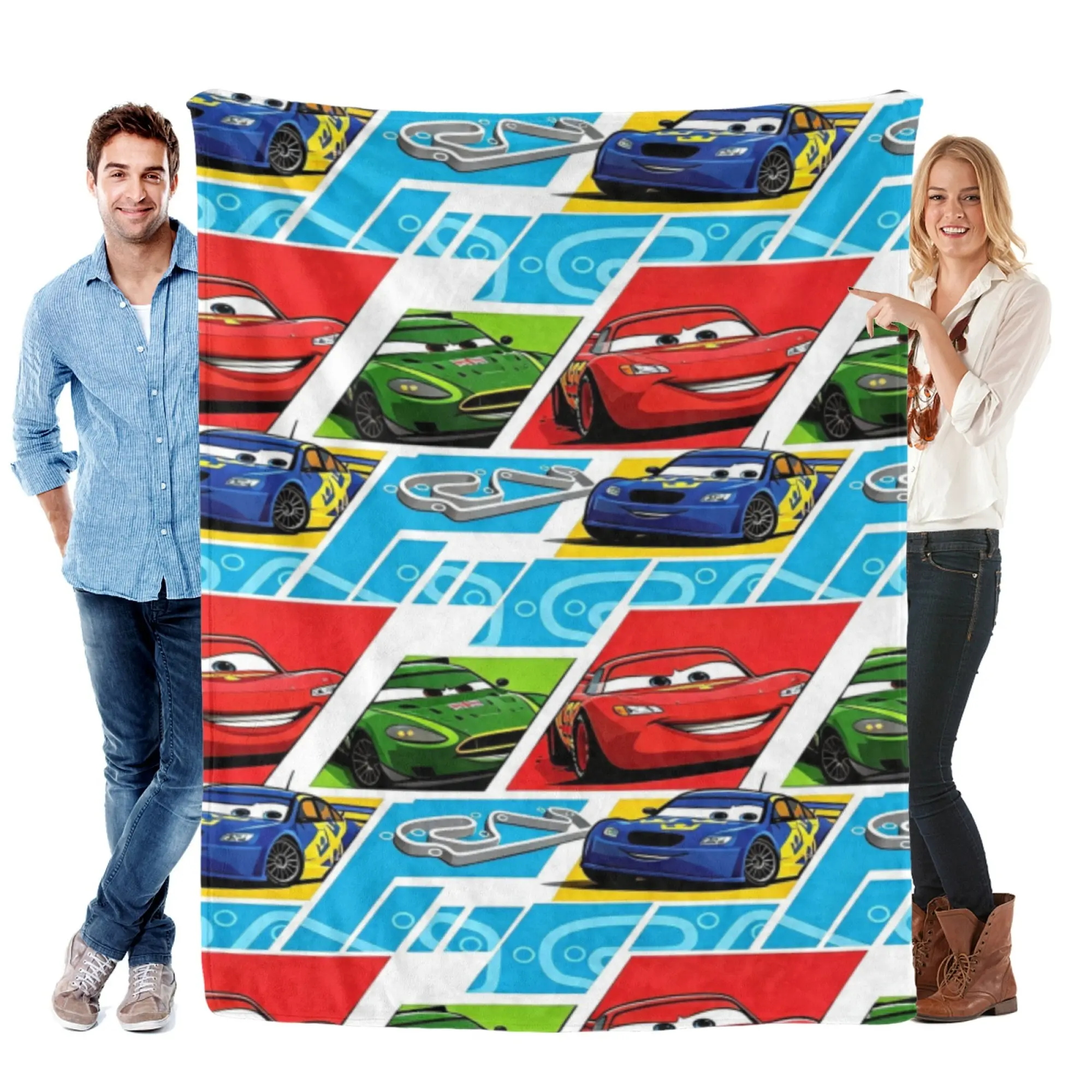 [SummerVibes] DISNEY CLASSIC Cars Movie Flannel Blanket, Vibrant Lightning McQueen & Friends Cartoon Pattern Throw for Home, Couch & Kids Bedroom